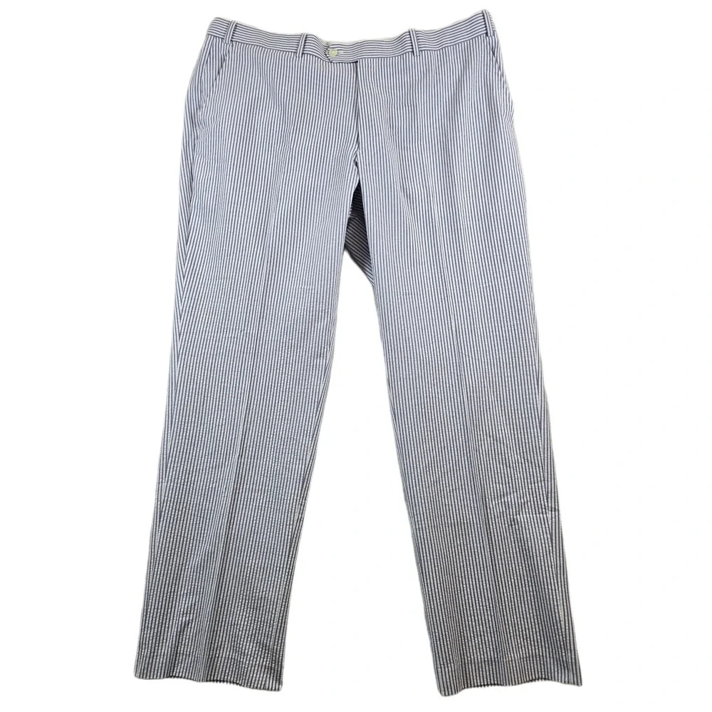 Haspel Seersucker Pants Mens 40x31 Blue White Striped Cotton Atom Trouser